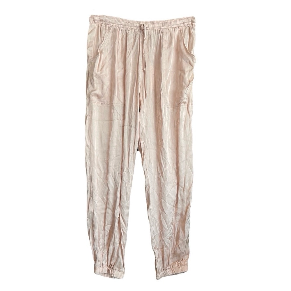 Olivaceous Silky Drawstring Dressy Joggers Sise Large Light Pink/Cream NWT